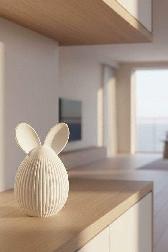 Œuf blanc avec des oreilles de lapin