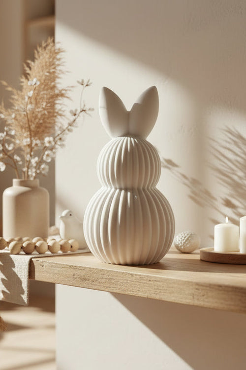 Modern Easter bunny figurine with characteristic vertical grooves