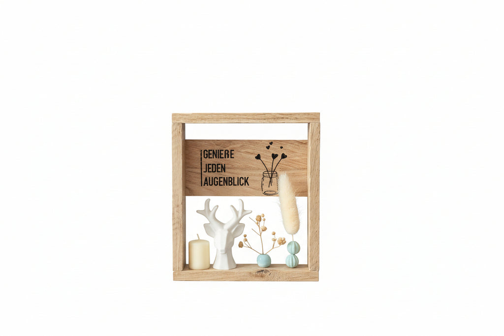 Holzrahmen-Ensemble „Augenblick“ – Hirsch-Design & Trockenblumen-Zauber