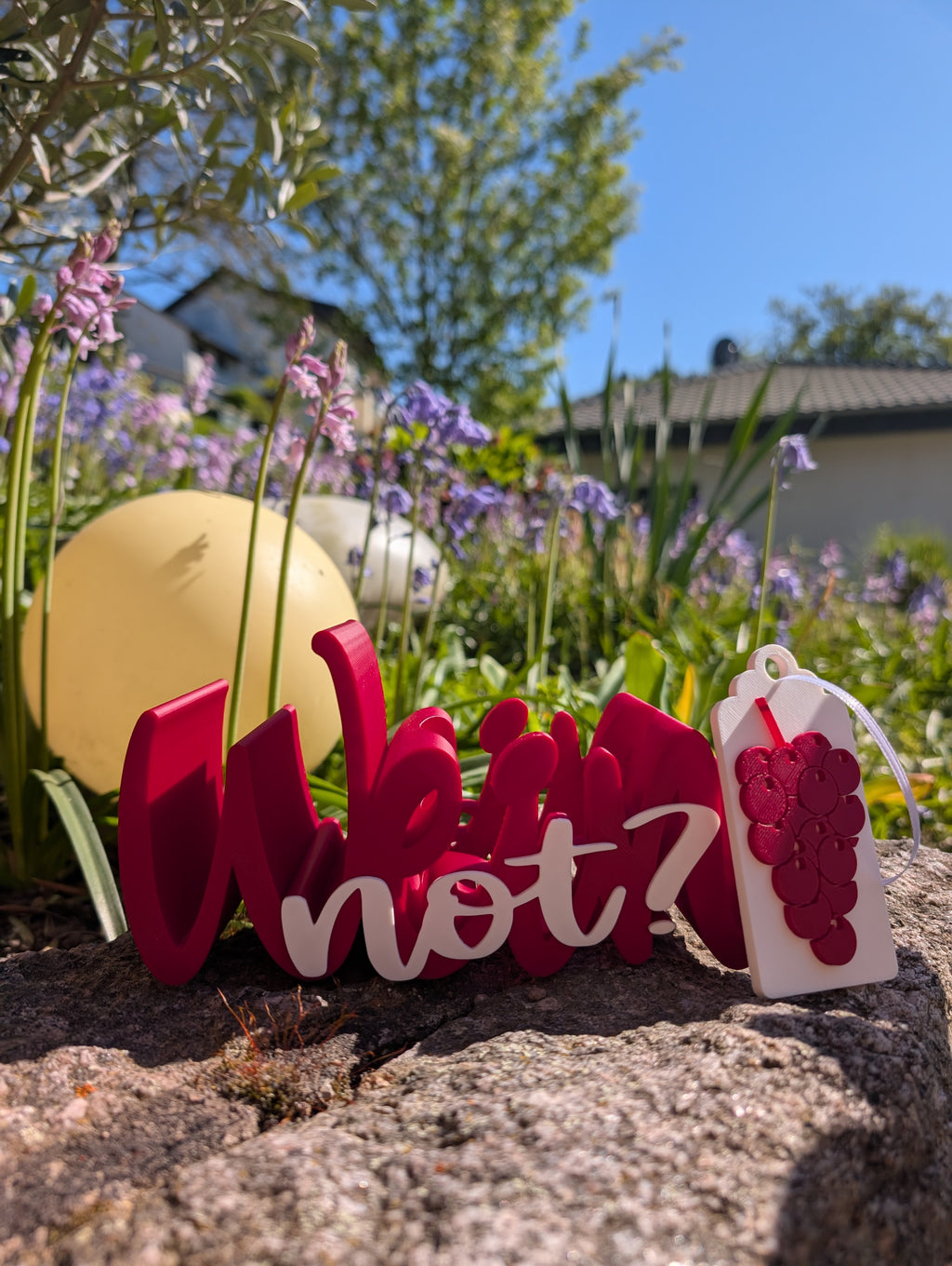 3D Druck Datei: "Wein not?" Flaschenhalter & Weinanhänger-Set