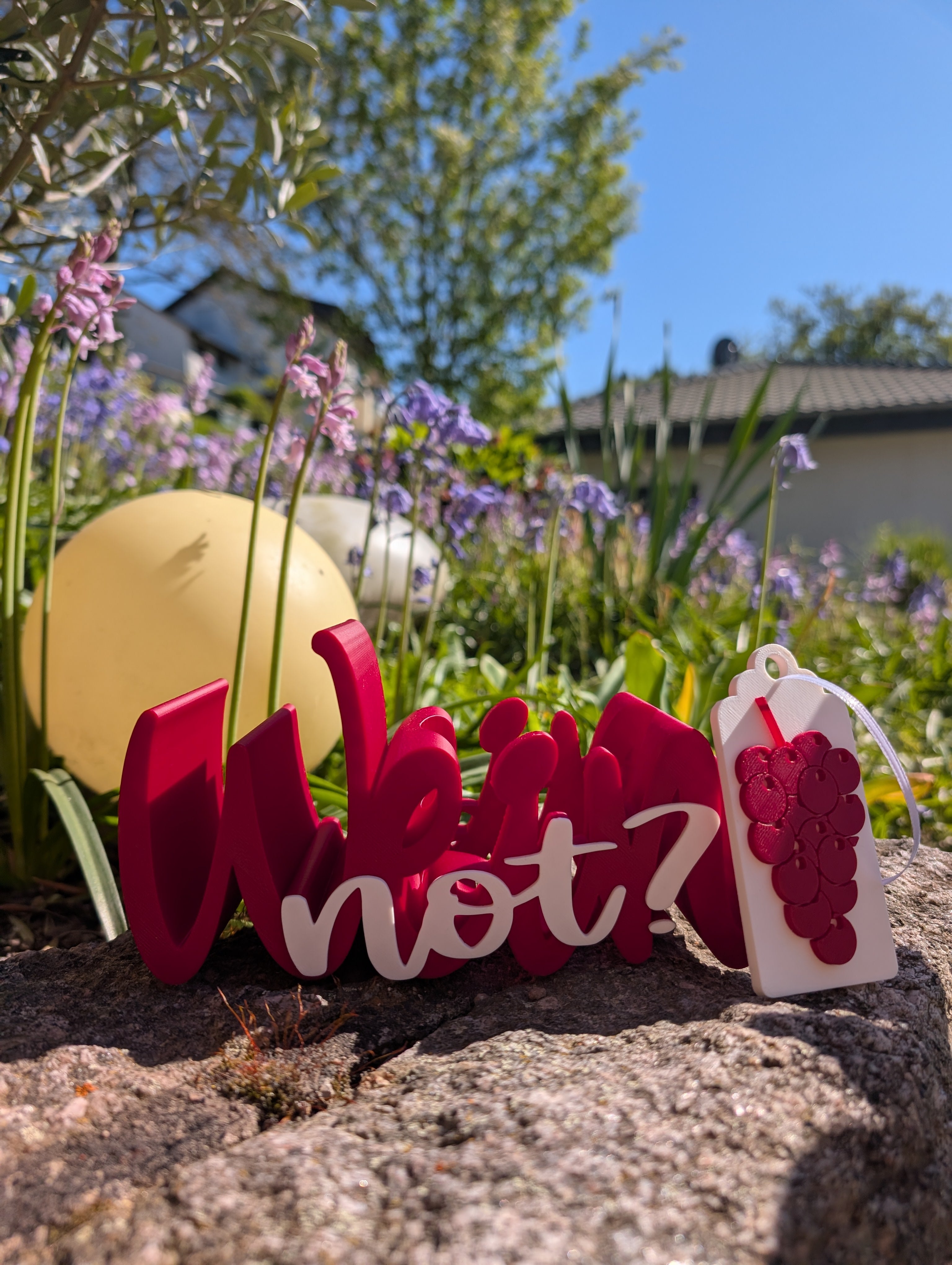 3D Druck Datei: "Wein not?" Flaschenhalter & Weinanhänger-Set