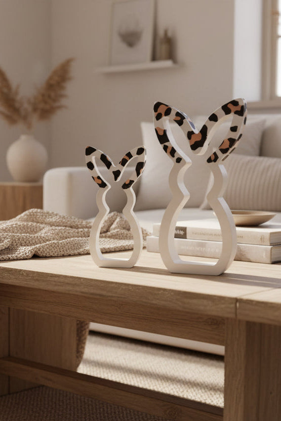 Bunny Outline with Leopard Print Ears
